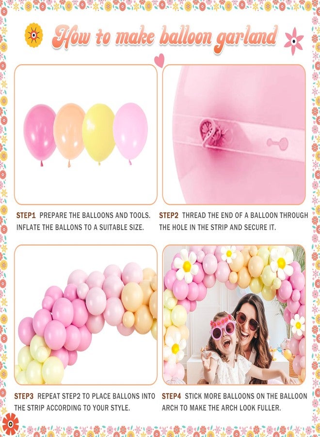 Fiesec Young Wild and Three Decorations Girl, 122 PCs Groovy Boho Daisy Hippie 3rd Birthday Party Decorations Backdrop Balloon Garland Banner Tablecloth Cake Cupcake Topper Headband Poster Retro Pink - Image 4
